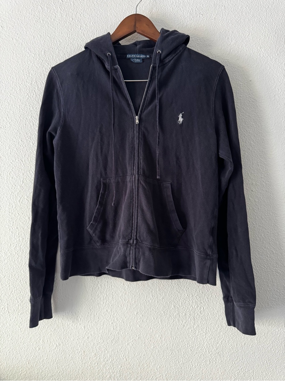 Polo Ralph Lauren Vintage Navy Zip Up Hoodie XL Preppy Athleisure Vintage - Picture 2 of 13